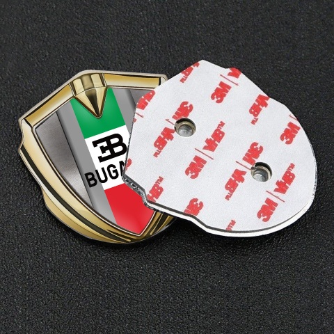 Bugatti 3d Emblem Badge Gold Polished Steel Italian Tricolor Design