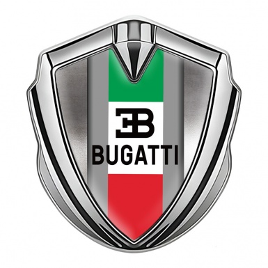 Bugatti 3d Emblem Badge Silver Polished Steel Italian Tricolor Design