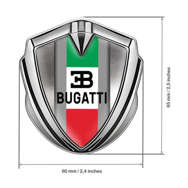 Bugatti 3d Emblem Badge Silver Polished Steel Italian Tricolor Design