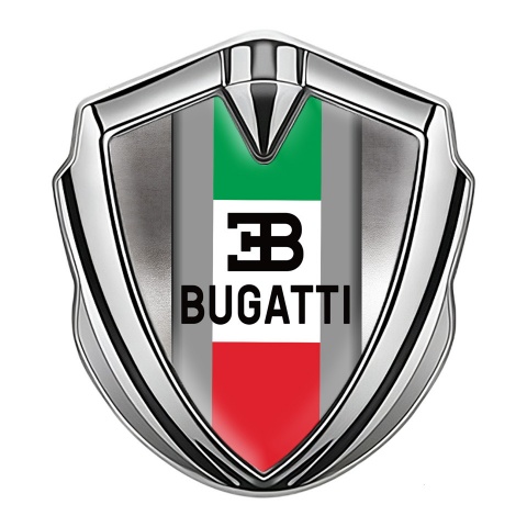 Bugatti 3d Emblem Badge Silver Polished Steel Italian Tricolor Design