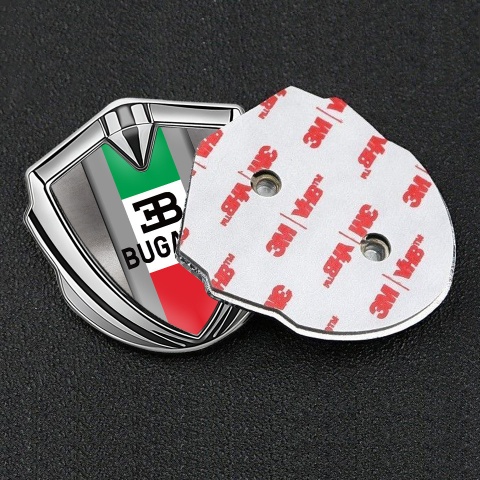 Bugatti 3d Emblem Badge Silver Polished Steel Italian Tricolor Design