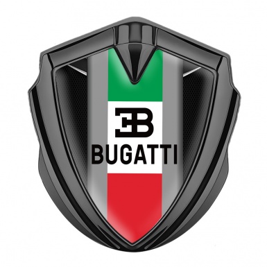 Bugatti Emblem Car Badge Graphite Fishnet Frame Italian Tricolor Edition