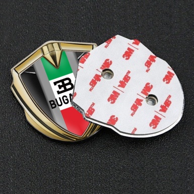 Bugatti Emblem Car Badge Gold Fishnet Frame Italian Tricolor Edition