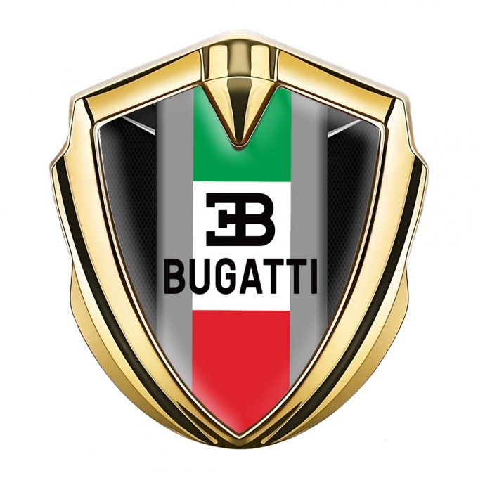 Bugatti Emblem Car Badge Gold Fishnet Frame Italian Tricolor Edition