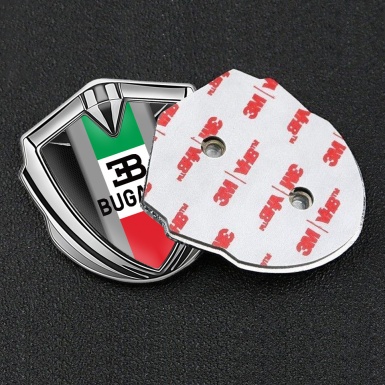 Bugatti Emblem Car Badge Silver Fishnet Frame Italian Tricolor Edition