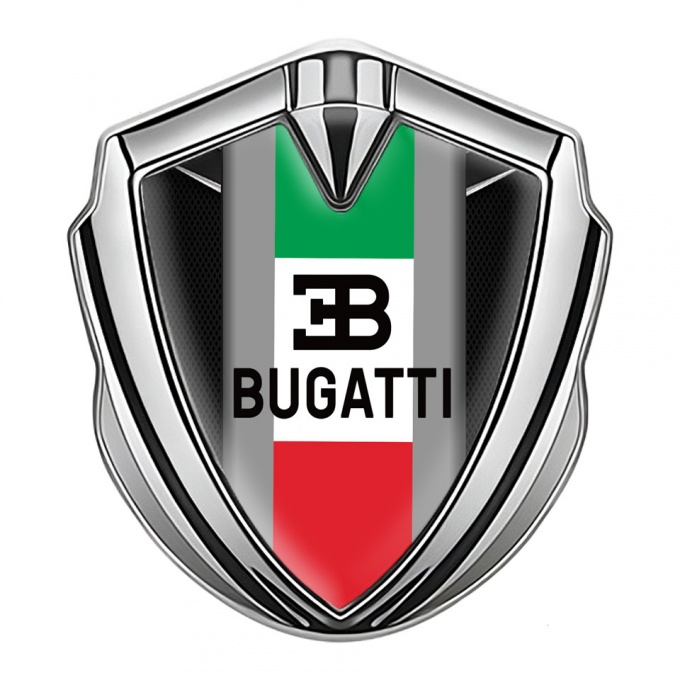 Bugatti Emblem Car Badge Silver Fishnet Frame Italian Tricolor Edition