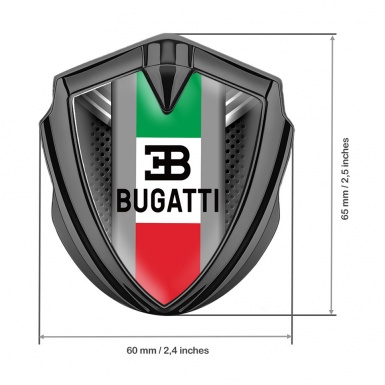 Bugatti Emblem Silicon Badge Graphite Perforated Metal Italian Tricolor Design