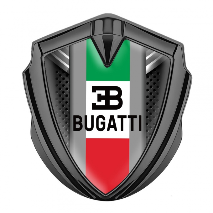 Bugatti Emblem Silicon Badge Graphite Perforated Metal Italian Tricolor Design