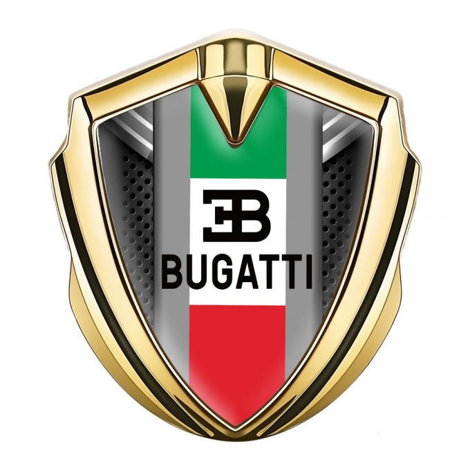 Bugatti Emblem Silicon Badge Gold Perforated Metal Italian Tricolor Design