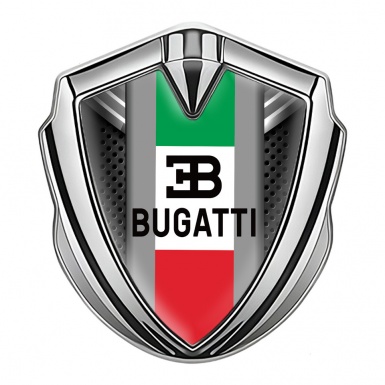 Bugatti Emblem Silicon Badge Silver Perforated Metal Italian Tricolor Design