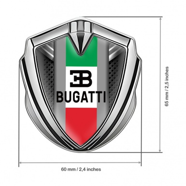 Bugatti Emblem Silicon Badge Silver Perforated Metal Italian Tricolor Design