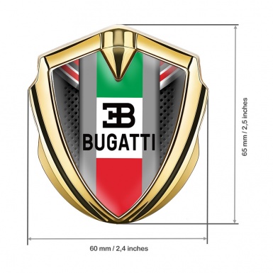 Bugatti Metal Domed Emblem Gold Red Fragments Italian Tricolor Motif