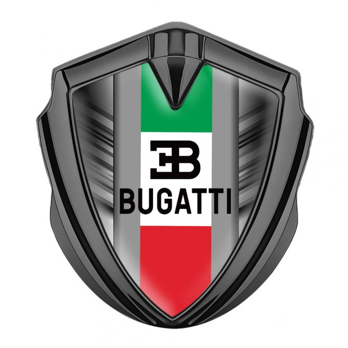 Bugatti Emblem Fender Badge Graphite Grey Stripes Italian Tricolor Design