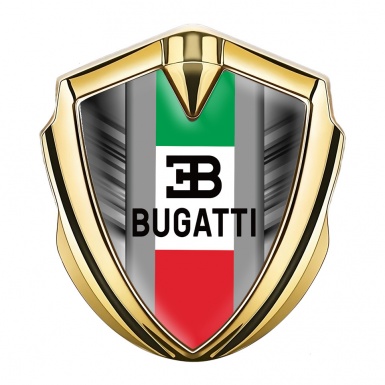 Bugatti Emblem Fender Badge Gold Grey Stripes Italian Tricolor Design