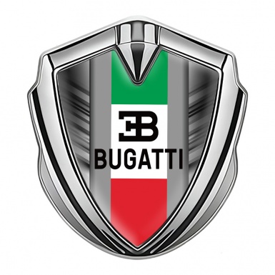 Bugatti Emblem Fender Badge Silver Grey Stripes Italian Tricolor Design