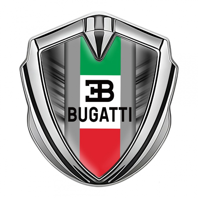 Bugatti Emblem Fender Badge Silver Grey Stripes Italian Tricolor Design