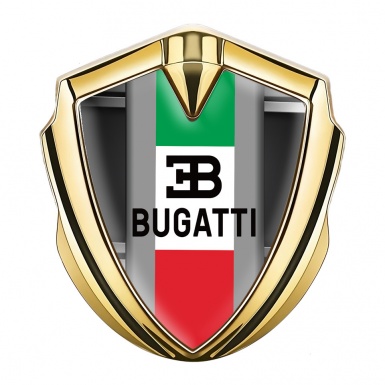 Bugatti Fender Emblem Badge Gold Steel Cage Italian Tricolor Edition