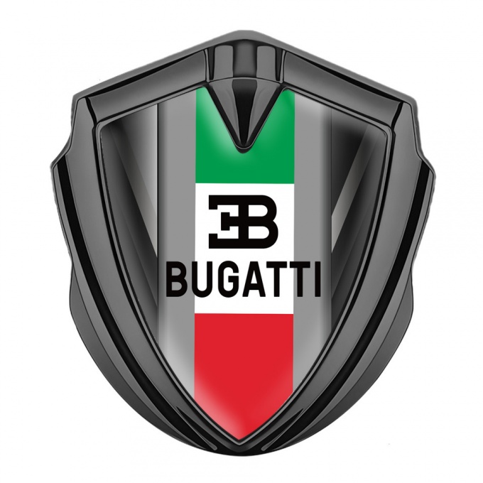 Bugatti Emblem Trunk Badge Graphite Grey Strokes Italian Tricolor Edition
