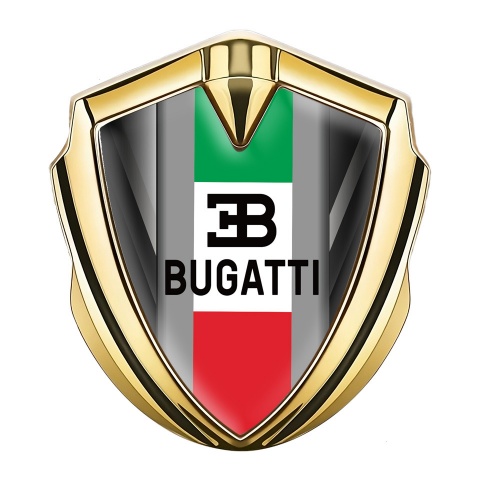 Bugatti Emblem Trunk Badge Gold Grey Strokes Italian Tricolor Edition