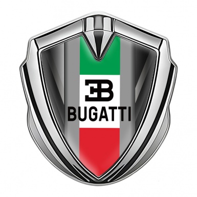 Bugatti Emblem Trunk Badge Silver Grey Strokes Italian Tricolor Edition