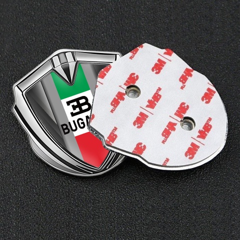 Bugatti Emblem Trunk Badge Silver Grey Strokes Italian Tricolor Edition