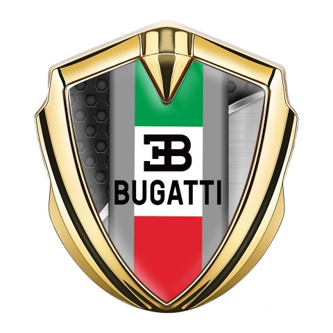 Bugatti Metal Emblem Badge Gold Metal Parts Italian Tricolor Edition