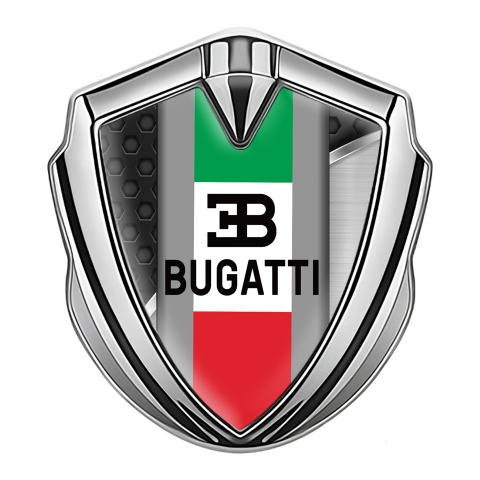 Bugatti Metal Emblem Badge Silver Metal Parts Italian Tricolor Edition