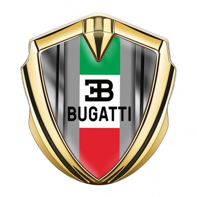 Bugatti Domed Emblem Badge Gold Steel Frame Italian Flag Edition