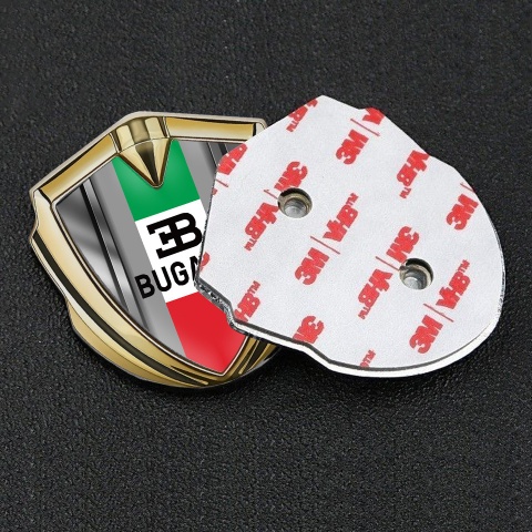 Bugatti Domed Emblem Badge Gold Steel Frame Italian Flag Edition