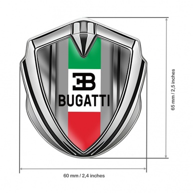 Bugatti Domed Emblem Badge Silver Steel Frame Italian Flag Edition