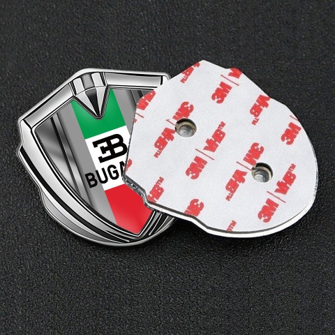 Bugatti Domed Emblem Badge Silver Steel Frame Italian Flag Edition