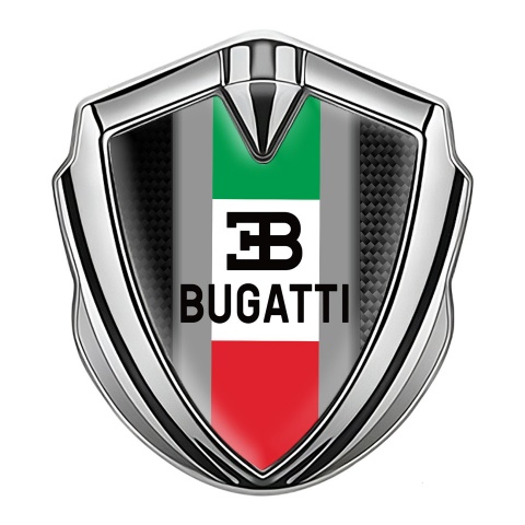 Bugatti Emblem Ornament Badge Silver Black Carbon Frame Italian Flag