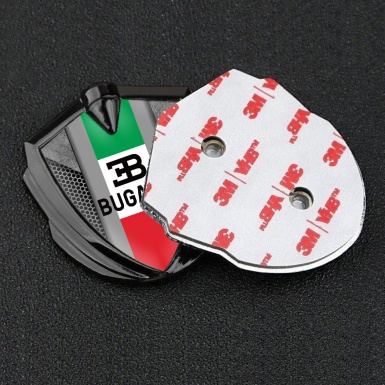 Bugatti Emblem Metal Badge Graphite Grey Hexagon Italian Flag Design