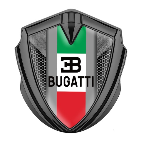 Bugatti Emblem Metal Badge Graphite Grey Hexagon Italian Flag Design