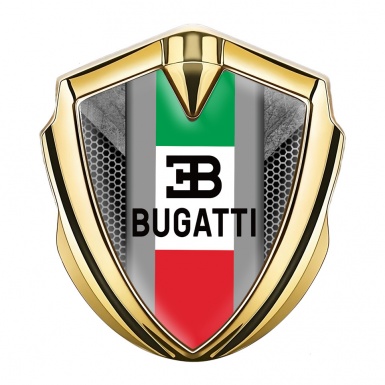 Bugatti Emblem Metal Badge Gold Grey Hexagon Italian Flag Design