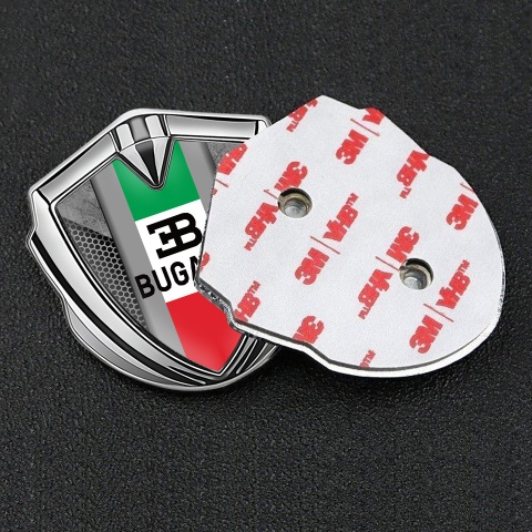 Bugatti Emblem Metal Badge Silver Grey Hexagon Italian Flag Design