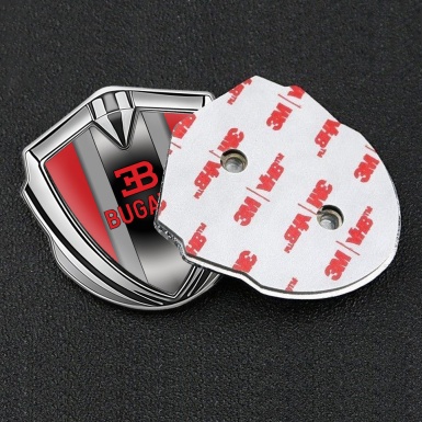 Bugatti Silicon Emblem Badge Silver Crimson Frame Polished Metal Console