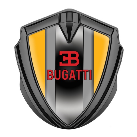 Bugatti Emblem Car Badge Graphite Yellow Frame Polished Metal Console