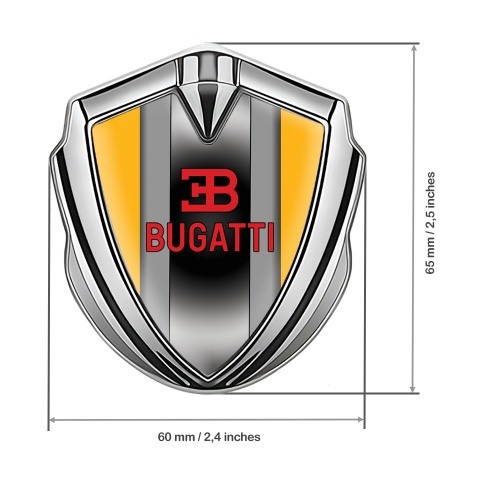 Bugatti Emblem Car Badge Silver Yellow Frame Polished Metal Console