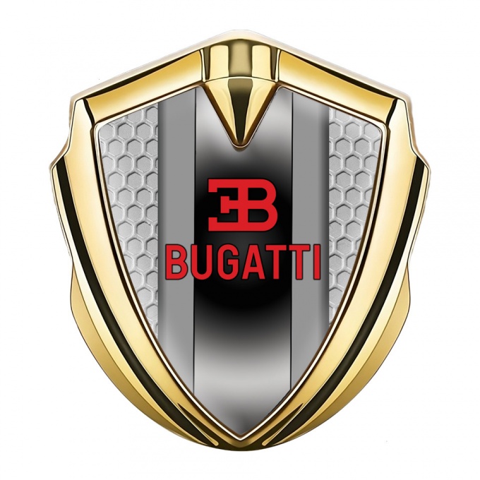 Bugatti Metal Emblem Self Adhesive Gold Grey Hexagon Polished Metal
