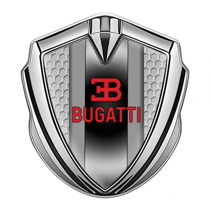 Bugatti Metal Emblem Self Adhesive Silver Grey Hexagon Polished Metal