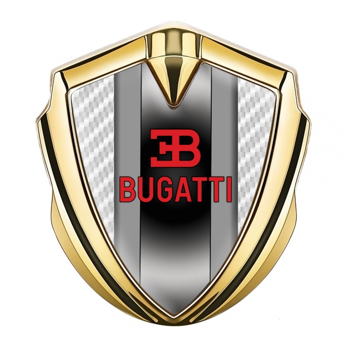 Bugatti Fender Emblem Badge Gold White Carbon Polished Metal Motif