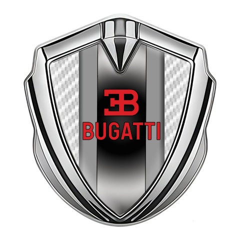 Bugatti Fender Emblem Badge Silver White Carbon Polished Metal Motif