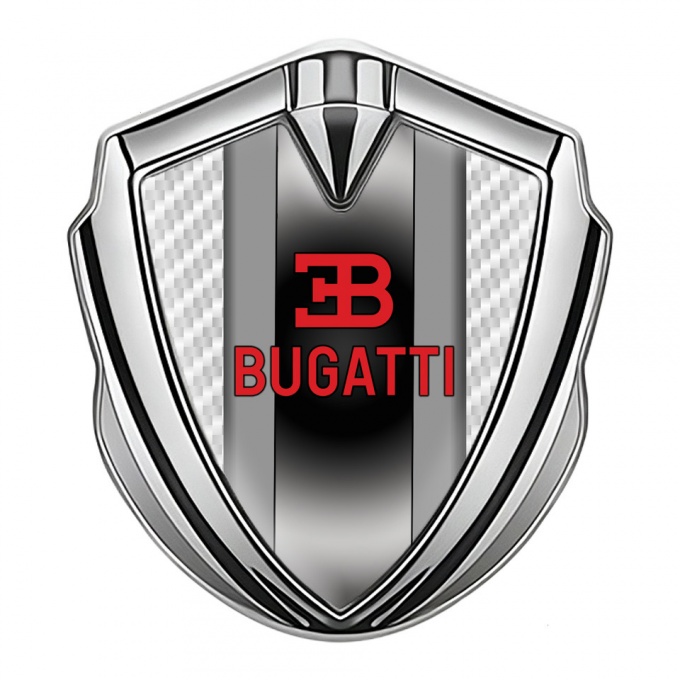Bugatti Fender Emblem Badge Silver White Carbon Polished Metal Motif