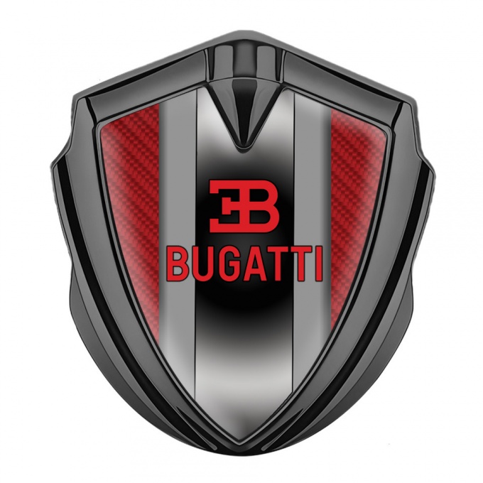 Bugatti Emblem Trunk Badge Graphite Red Carbon Polished Metal Motif