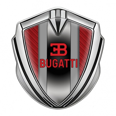 Bugatti Emblem Trunk Badge Silver Red Carbon Polished Metal Motif