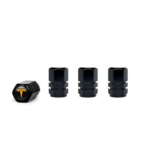 Tesla Valve Steam Caps Black 4 pcs Orange Logo