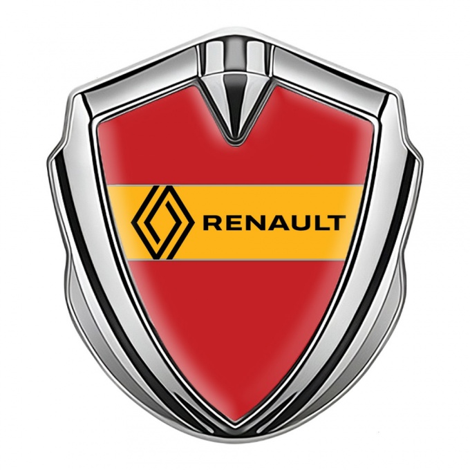 Renault Domed Emblem Badge Silver Crimson Print Modern Logo Design