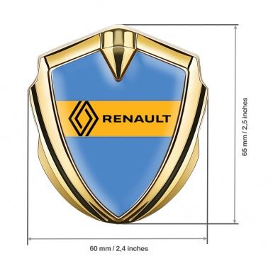 Renault Emblem Metal Badge Gold Glacial Blue Modern Logo Variant