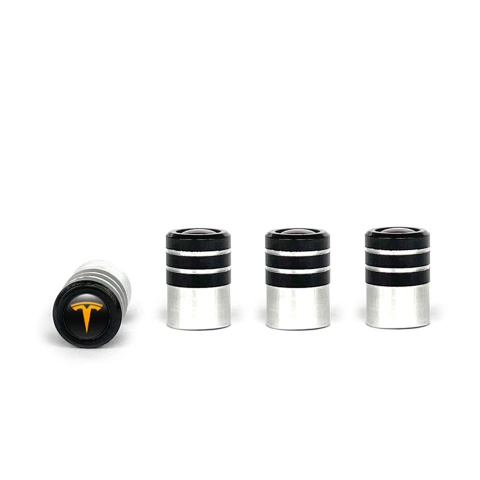 Tesla Valve Caps Tire Black - Aluminium 4 pcs Orange Logo